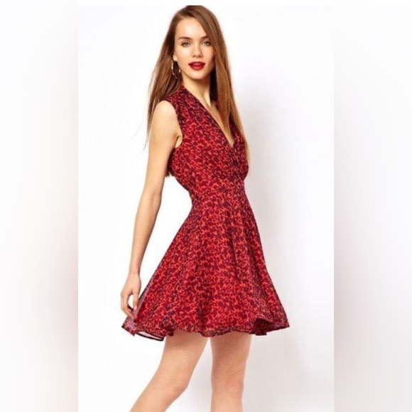 French Connection Dresses & Skirts - French Connection silhouette fit-and-flare red dress, leopard print